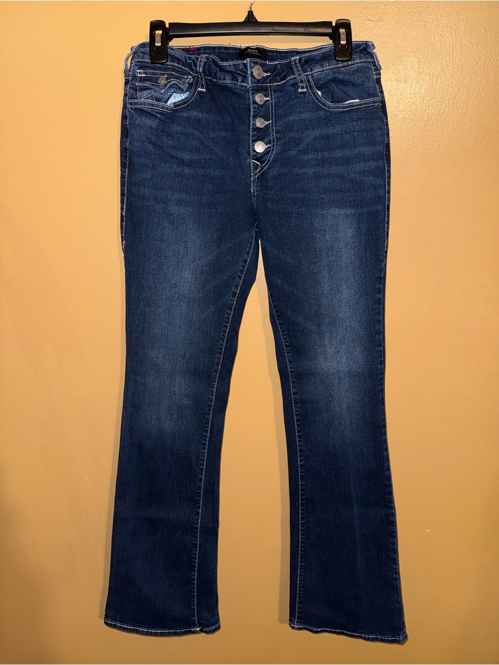 True Religion BECCA Dark Indigo Flare Jeans with Button Fly